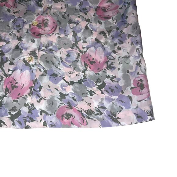 Vintage 80’s Cap Sleeve Button Front Cravat Bow Blouse Russ Petites Florals PM - Picture 4 of 8